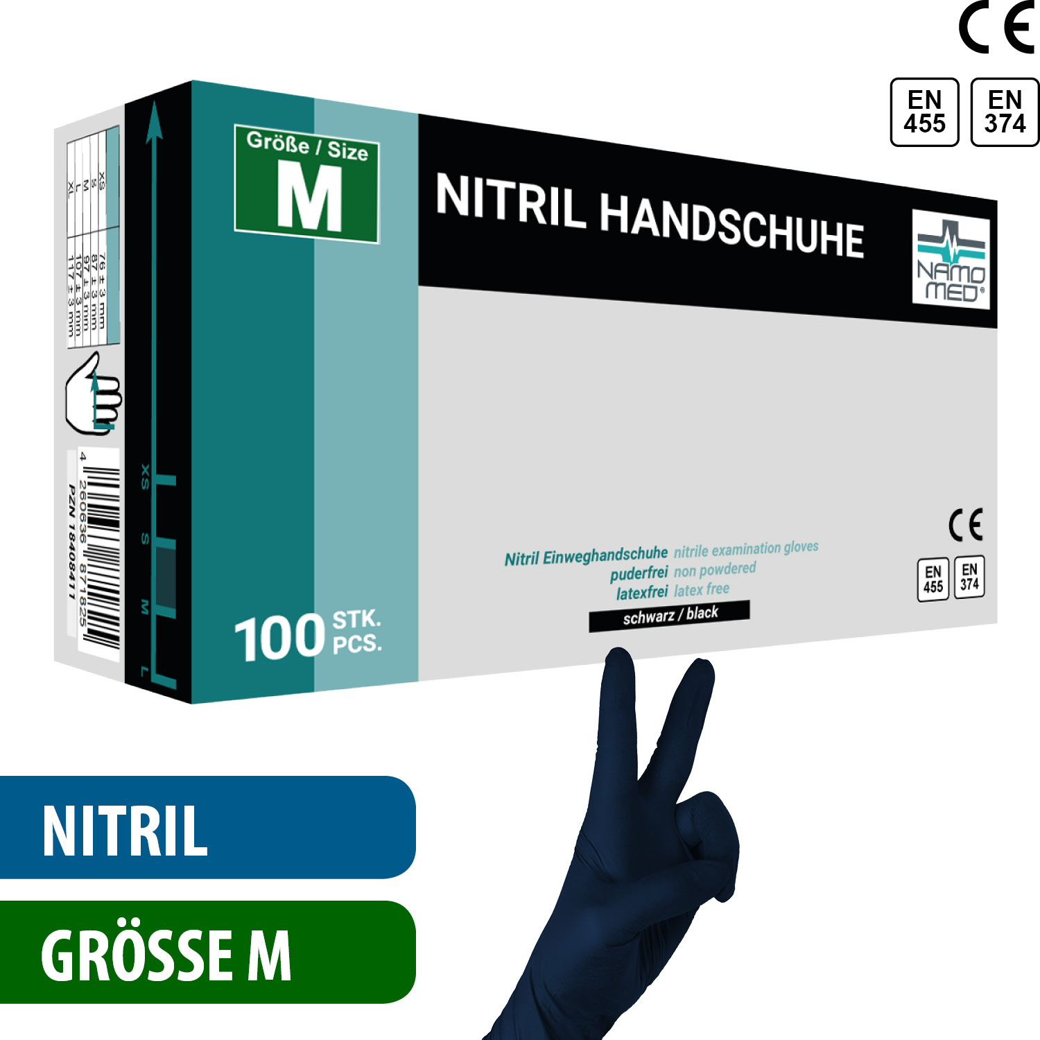 Nitril Handschuhe schwarz Gr. M 100 Stück
