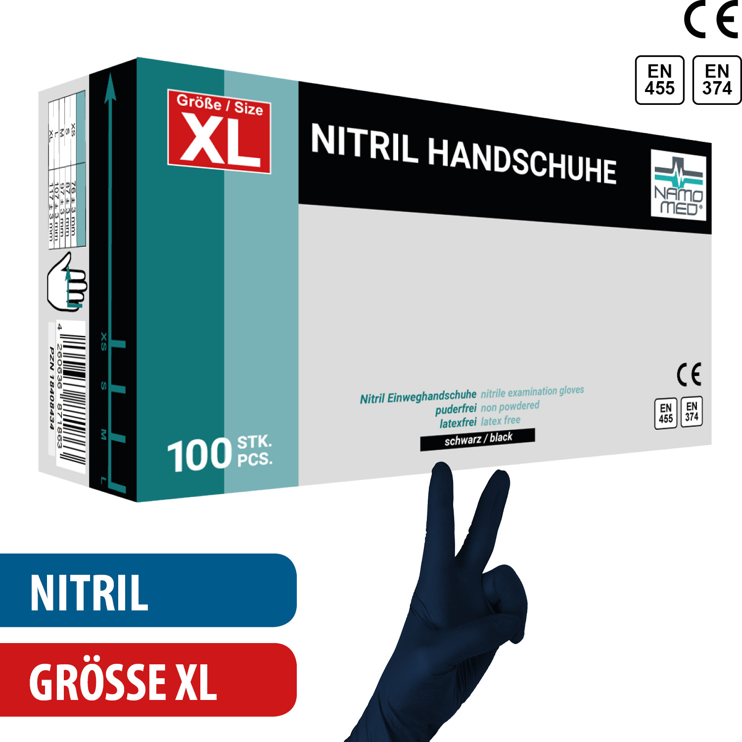 Nitril Handschuhe schwarz Gr. XL 100 Stück