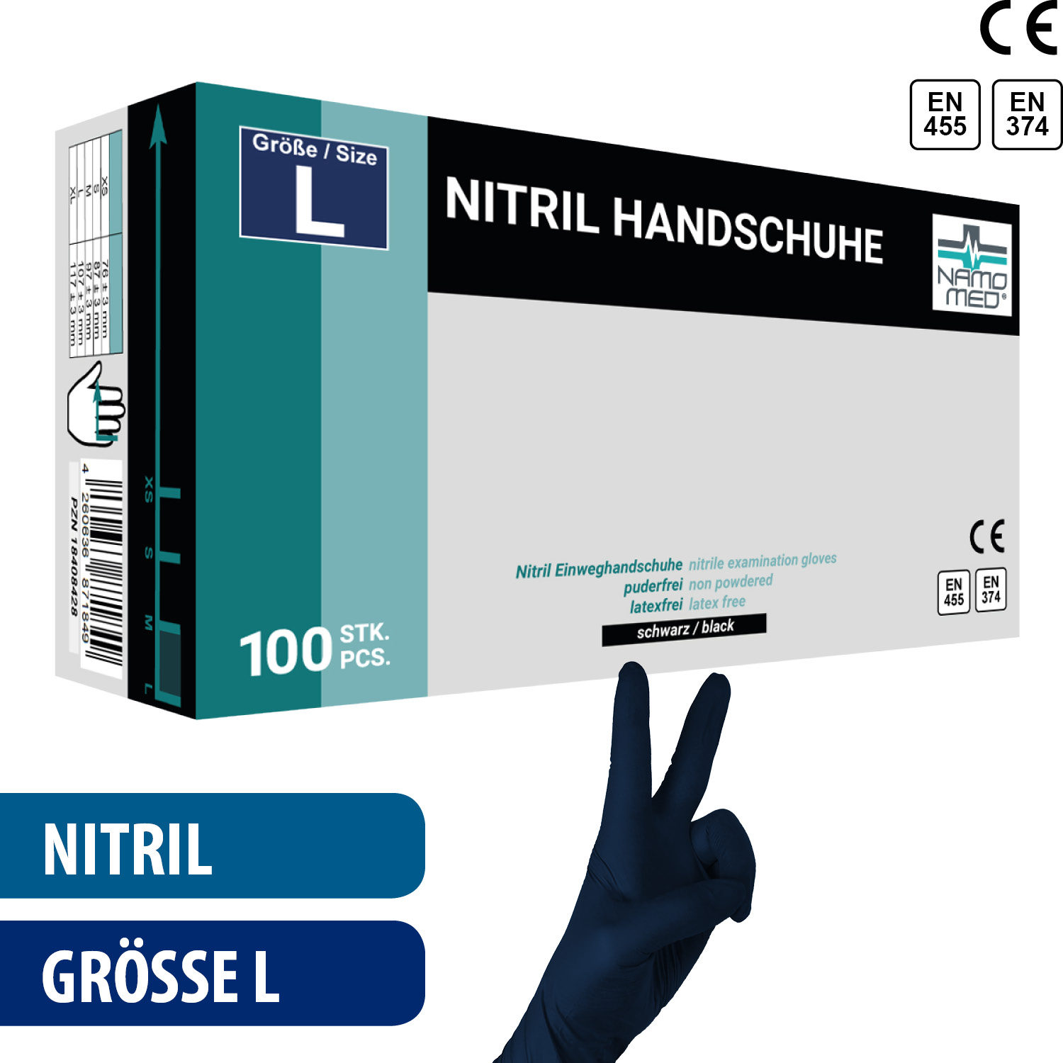 Nitril Handschuhe schwarz Gr. L 100 Stück